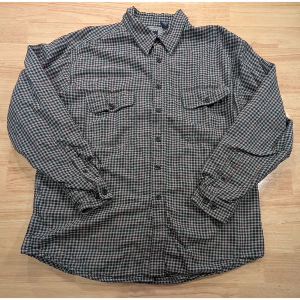 Roundtree & Yorke Outdoors Flannel Shirt Mens L Fleece Lined Plaid Jacket Gray